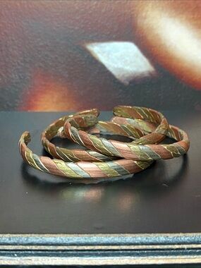 Nepal Tibet Silver Copper Brass Cuff Bracelets Set of 3 Pattern 3